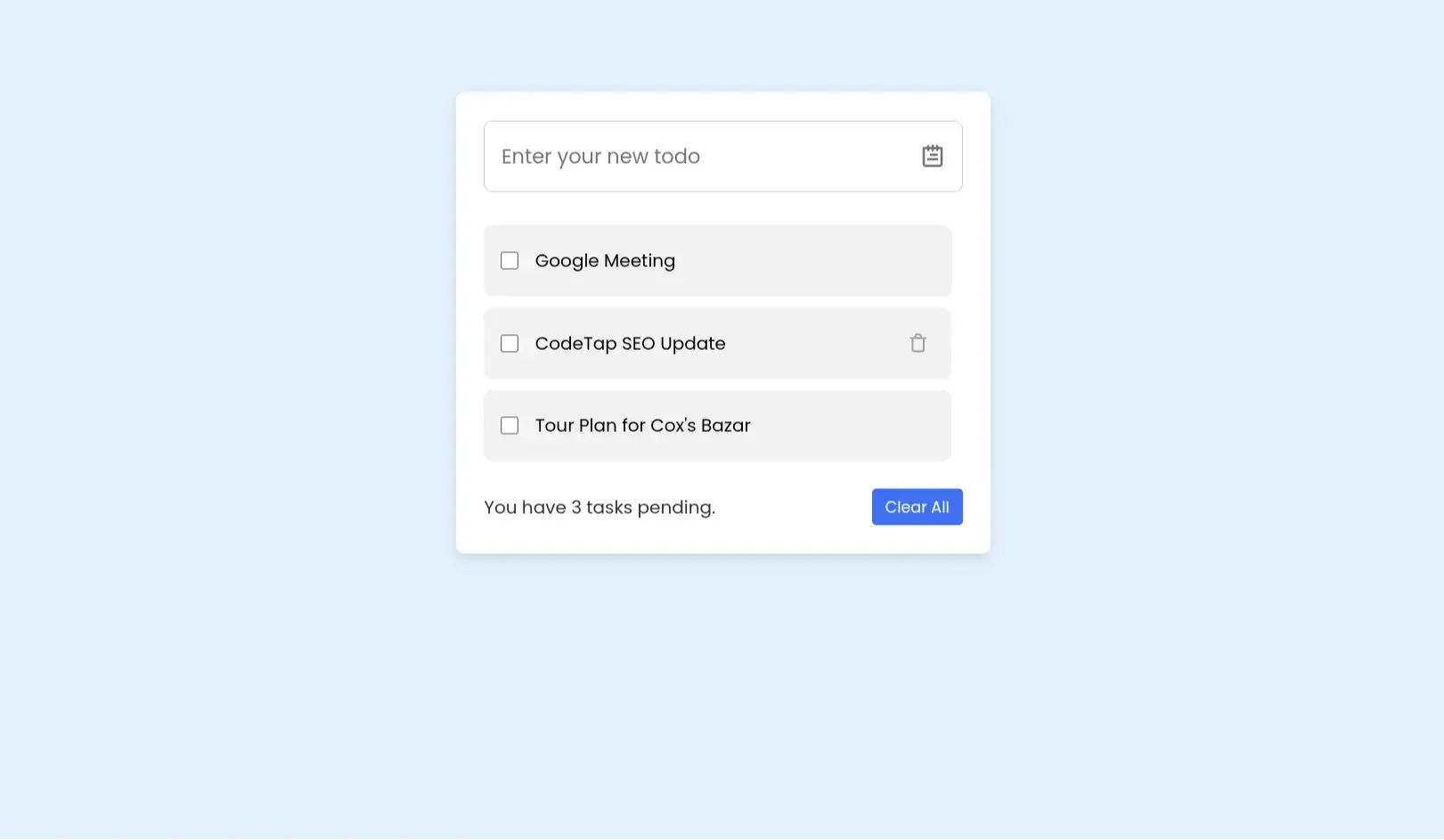 Todo List App – Manage Tasks with HTML CSS JS - Project Thumbnail