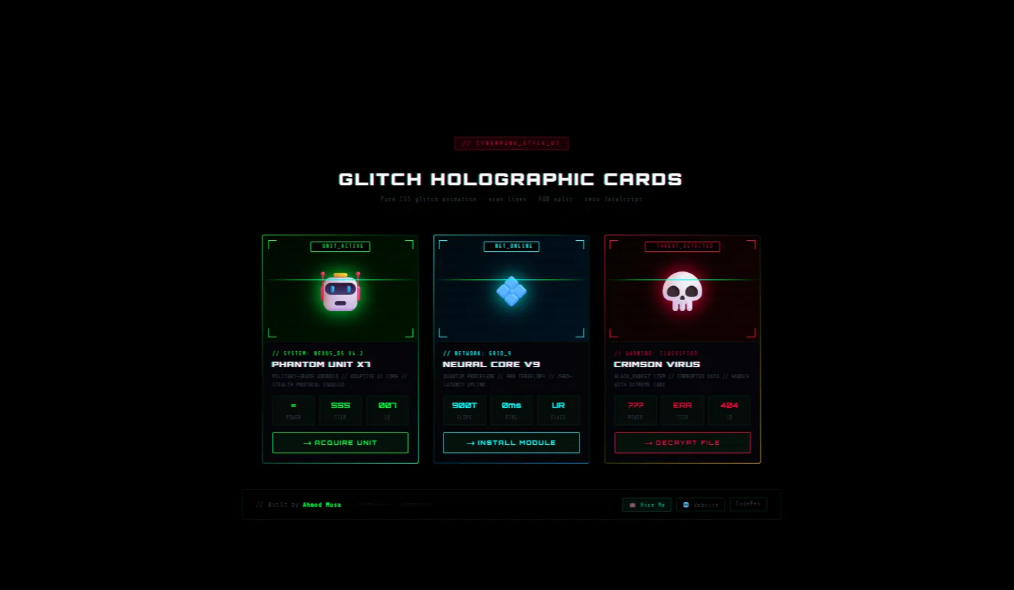 Cyberpunk Glitch Holographic Card: Dynamic Futuristic Web UI - Project Thumbnail