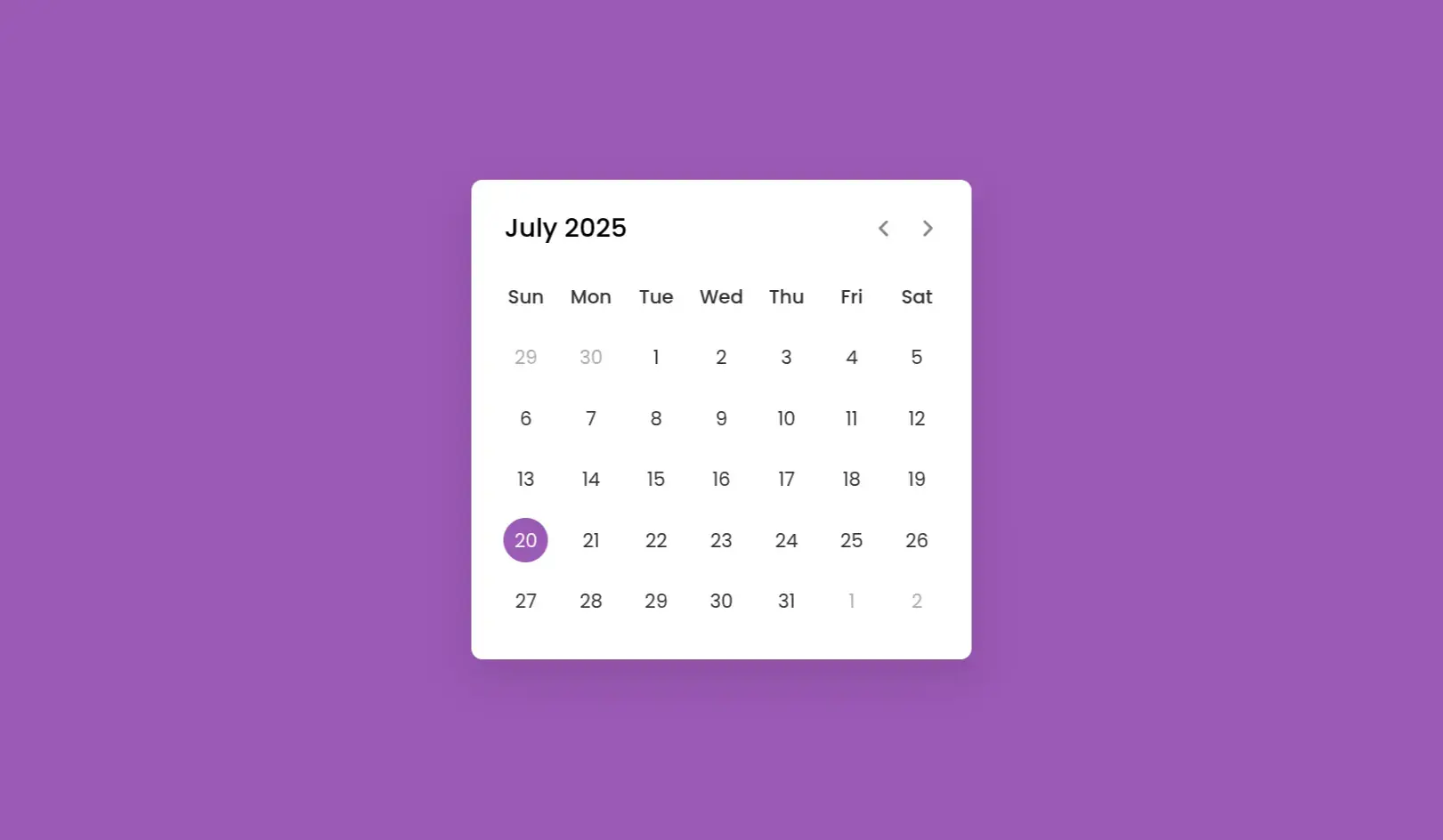 Screenshot of Dynamic Calendar in HTML, CSS & JavaScript – Interactive Date Picker UI project