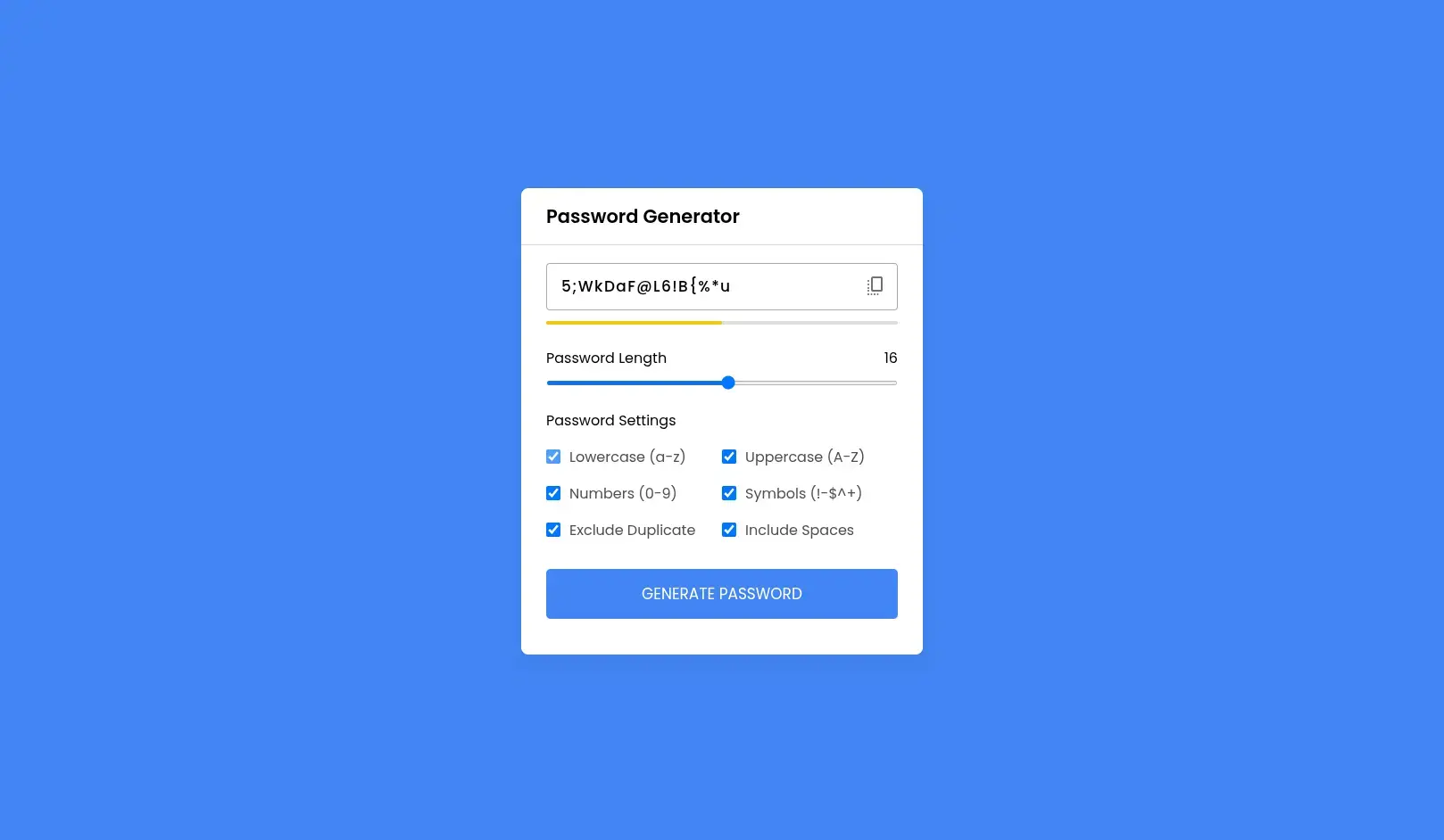 Password Generator in HTML, CSS & JS – Secure Random Password Tool - Project Thumbnail