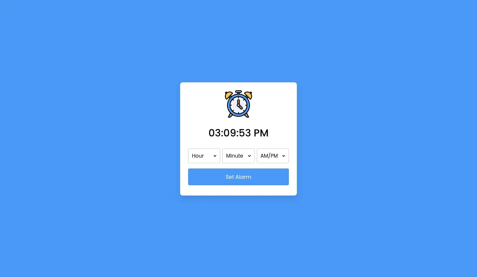 Simple Alarm Clock in HTML, CSS & JavaScript – Digital Time & Alarm Setup - Project Thumbnail